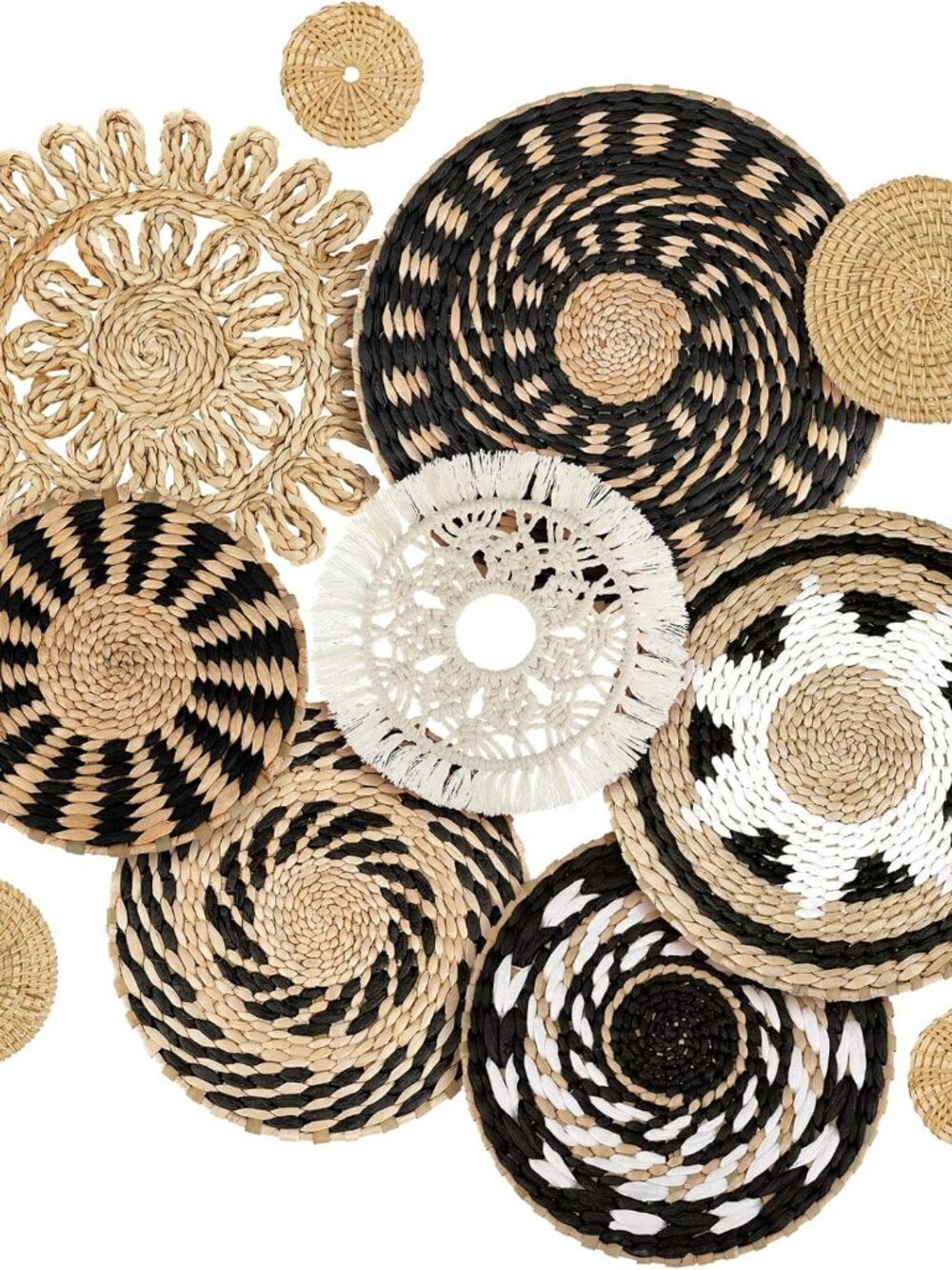 11 Pcs Boho Wall Basket Decor Bulrush Woven Wall Hanging Art Round Farmhouse Rus
